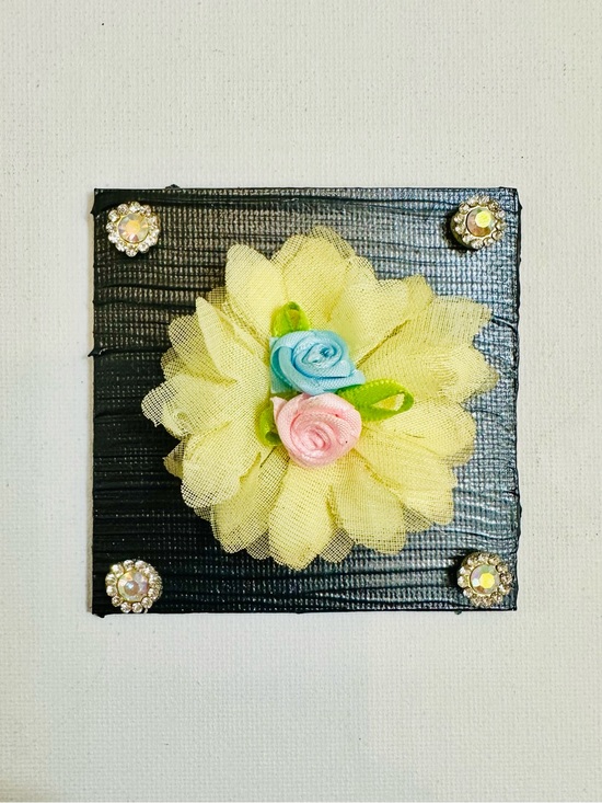 Hand Crafted Other - Pastel Floral Garden 3x3” Metallic Mixed Media Magnet